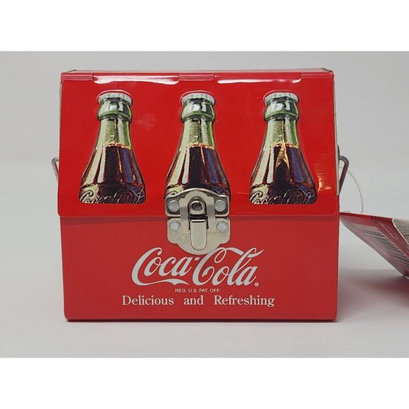 Small Tin Coca Cola LunchboxLunchPail Opens And Closes On Both Sides Wood Handle - Picture 2 of 12